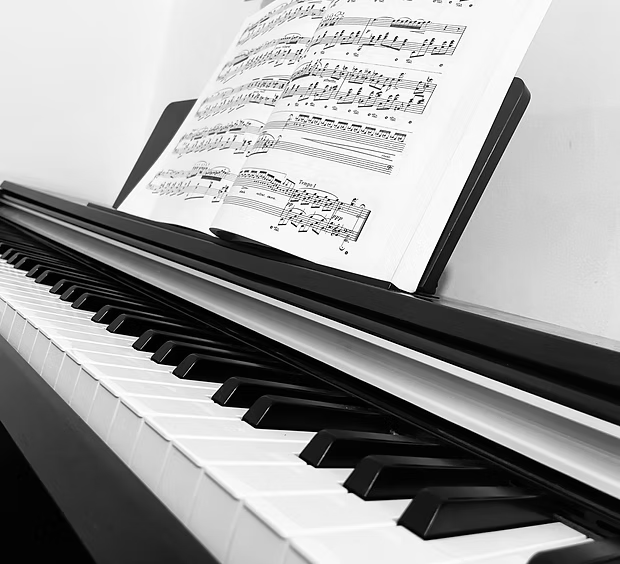 Piano and music sheets
